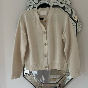 Cream Button-Front Knit Cardigan